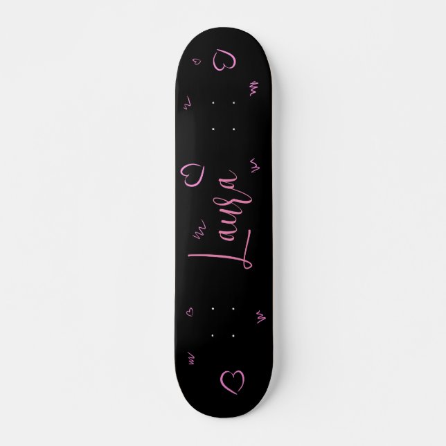 Skate Conselho Escuro, Preto, Rosa, Girly, Personalizado (Frente)