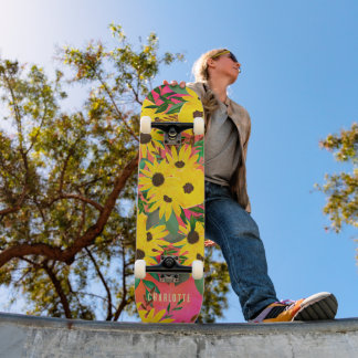 Skate Cor da Água Pano Floral de Girassol Rosa + Nome