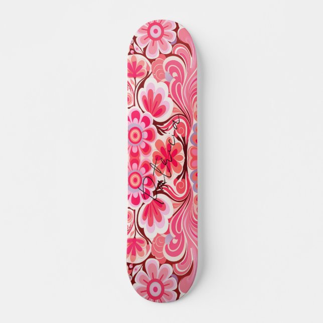 Skate Cor de Água da Flor Rosa Retroativa Girassol (Frente)
