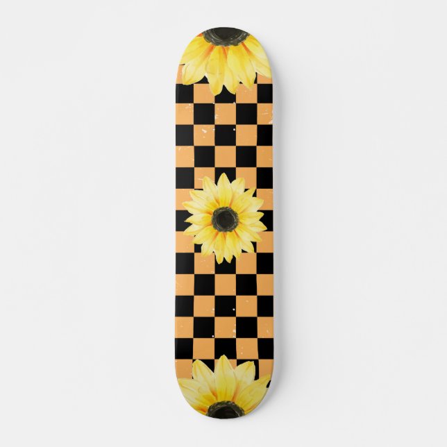 Skate Cor de laranja e preto Checado e girassol (Frente)