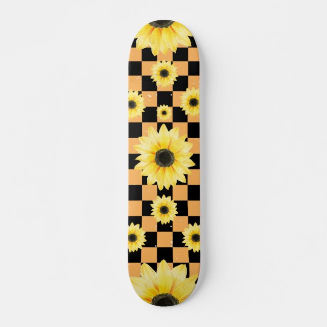 Skate Cor de laranja e preto Checado e girassol (Frente)