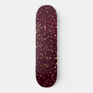Skate Cor de Vinho Tinto Estrelas Douradas Astronomia As