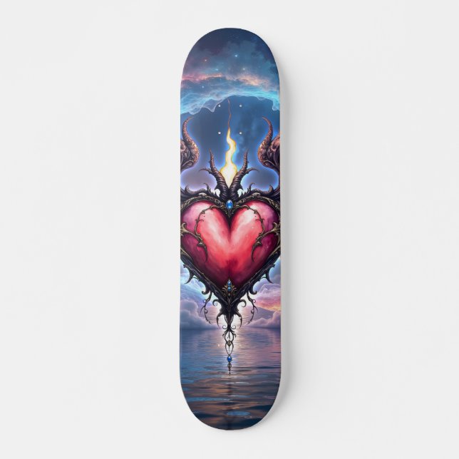 Skate Coração Flamebound da Lua – Amor Cósmico Gótico (Frente)