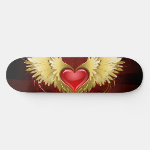 Skate Coração Vermelho com Asas Ouros