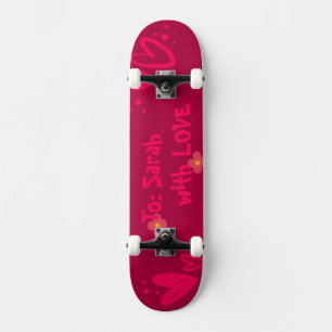 Skate Corações Cor-de-Rosa Desenhados à Mão & Romântico 