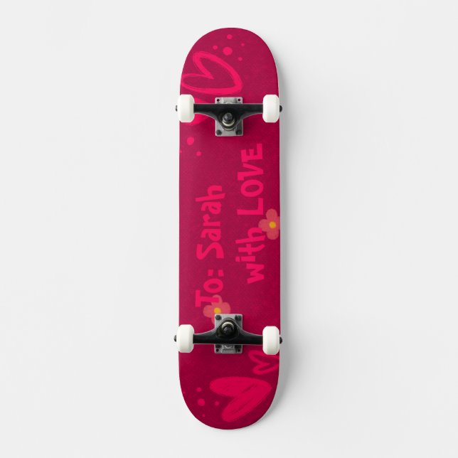 Skate Corações Cor-de-Rosa Desenhados à Mão & Romântico  (Frente)