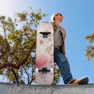 Skate Corações Pastéis Caprichosos Amor Floral Romântico