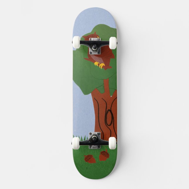 Skate Coruja e uma Arte de Cartoon Whimsical de Oak Tree (Frente)