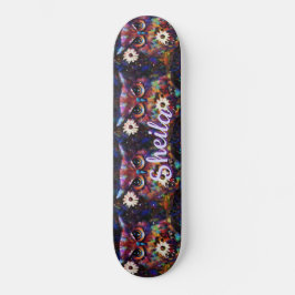 Skate Coruja Floral Impressionista Whimsical Personaliza