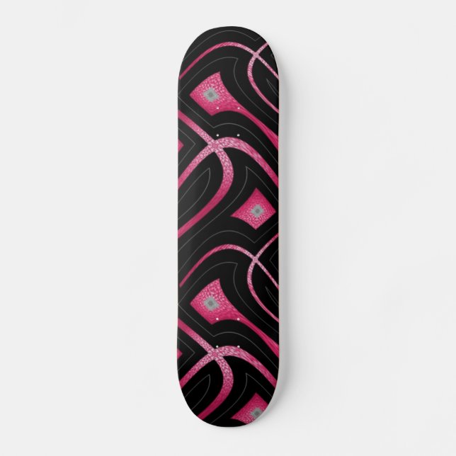 Skate Couro sintético rosa abstrato e design preto (Frente)