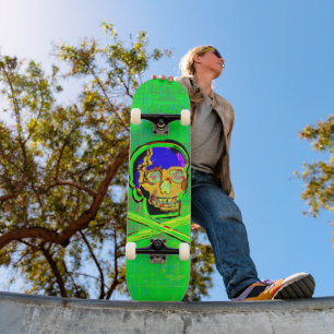 Skate Cráneo Quebrado Verde Calavera Mexicana Arte Grung