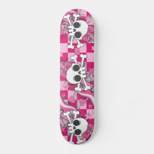Skate Crânio bonito com violão rosa