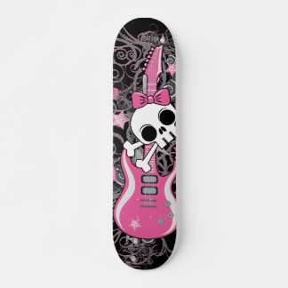 Skate Crânio bonito com violão rosa