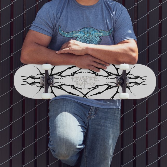 Skate Crânio de Cervo Tribal Preto Design de Caça (Ao ar livre 3)