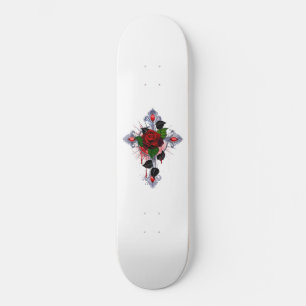Skate Cruz de Prata com Rosa vermelha