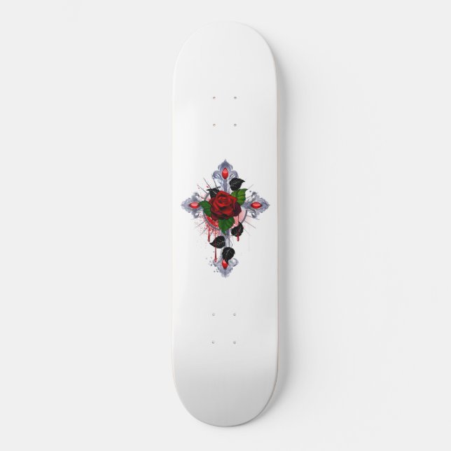 Skate Cruz de Prata com Rosa vermelha (Frente)