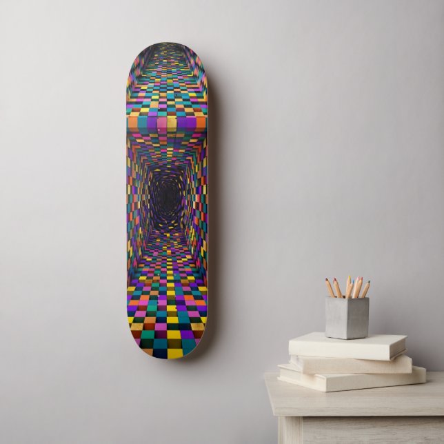 Skate Cubo Vortex 3D em Negrito - Túnel Geométrico Psico (Arte de parede)