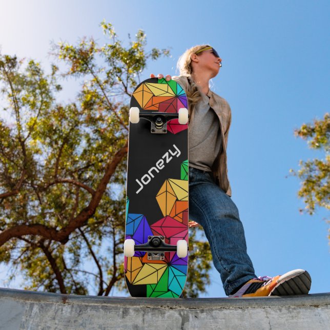Skate Cubos Aleatórios Arco-Íris 3D Brilhante em Preto A (Ao ar livre 1)