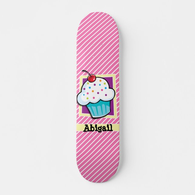 Skate Cupcake em faixas rosa e brancas (Frente)