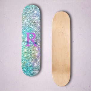 Skate Cute monograma brilhante iridescente de unicórnio
