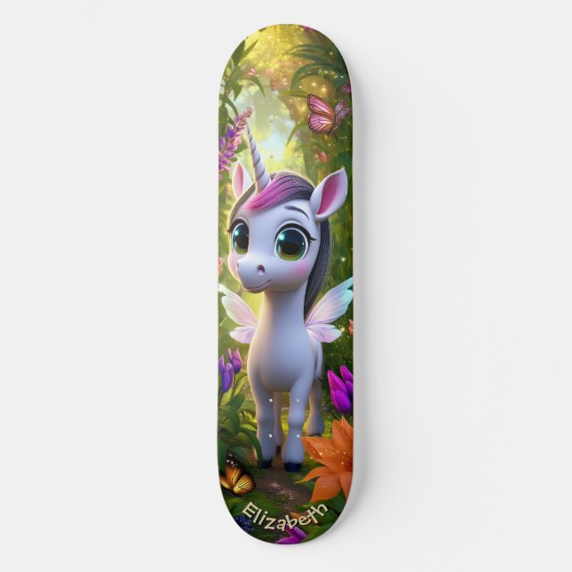 Skate Cute Unicorn Fantasy Forest Cool Children Art (Frente)