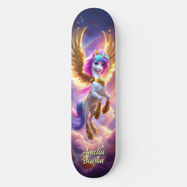 Skate Cute Unicorn Fantasy Land Cool Children Art (Frente)