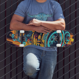 Skate Cyan Orange Cyberpunk Industrial Turbine Grunge