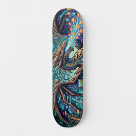Skate Cyber-Neon Blue Dragon Glitch Art Mural Design