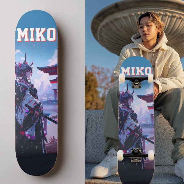 Skate Cyberpunk Anime Japanese Miko Custom (Trucks and wheels are customization options and are not included in the price.)