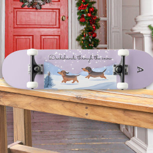 Skate Dachshunds Através da Neve Monograma de Natal