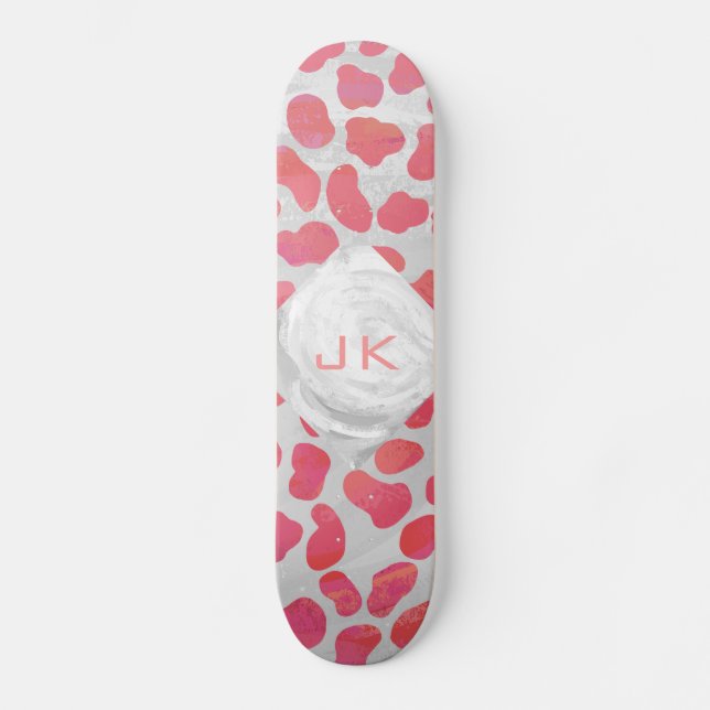 Skate Dalmata Rosa e Branco com Monograma (Frente)