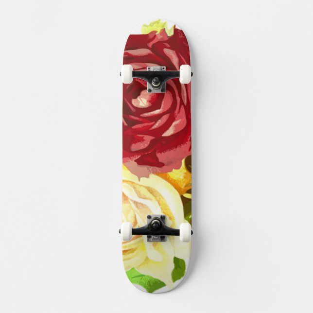 skate de arte de rosas vermelhas e amarelas (Frente)