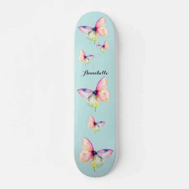 Skate Delicar borboleta rosa nas cores do cotovelo paste (Frente)