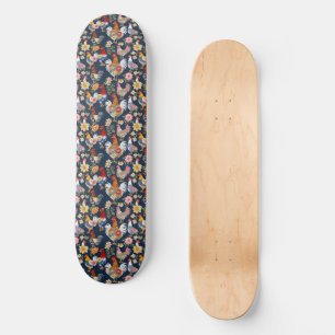 Skate Denim Vestindo Galinhas De Patches Florais No Mari