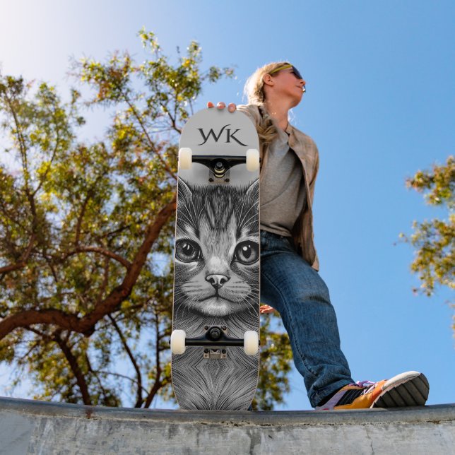 Skate Desenho Adorável de Monograma Jovem de Gatos (Ao ar livre 1)