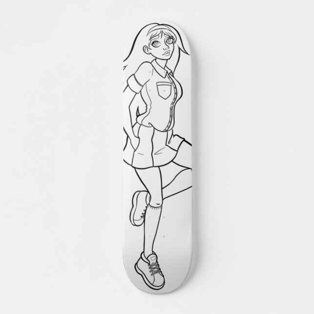 Skate Desenho branco preto da estudante de animação boni (Frente)