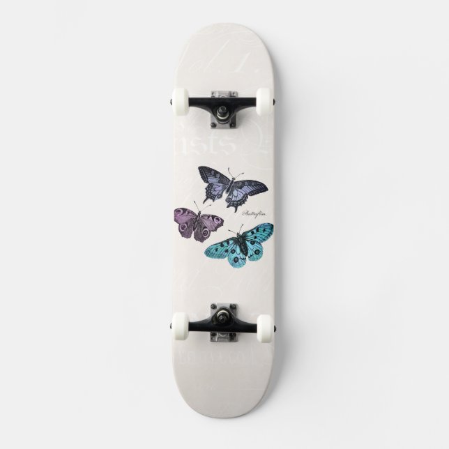Skate Desenho cor-de-rosa roxo azul da borboleta da (Frente)