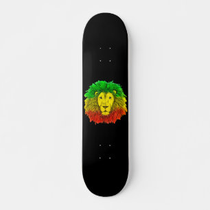 Skate Desenho da cabeça de leão Rasta vermelho amarelo v