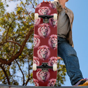 Skate Desenho de cabeça de leão rosa borgonha