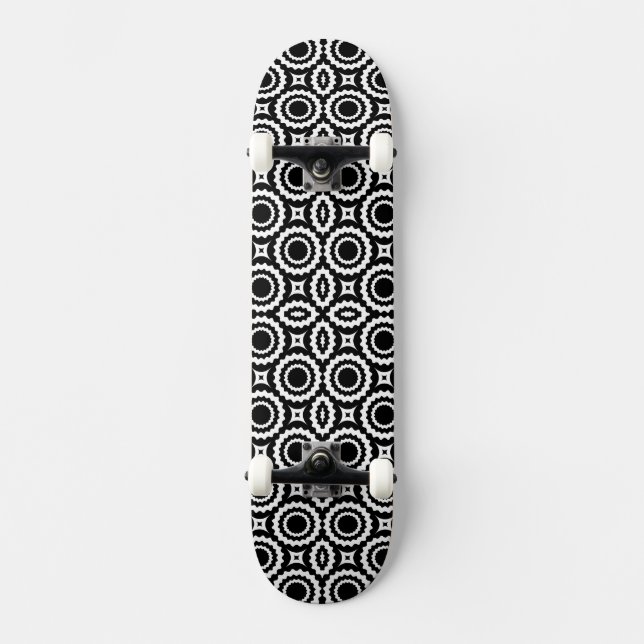 Skate Desenho de círculos ziguezague preto e branco fofo (Frente)