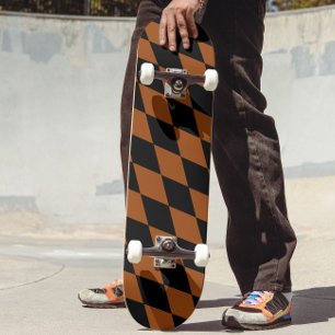 Skate Desenho de Diamantes em Xadrez Preto e Marrom Harl