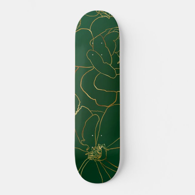 Skate Desenho de linha flexível dos Rosas Dourados verde (Frente)