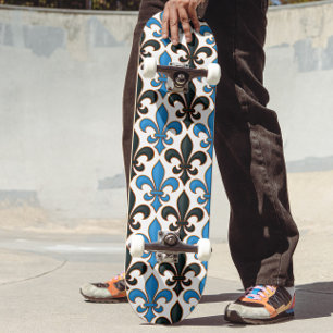 Skate Desenho de padrão Barroco Preto Azul com Flor-de-l