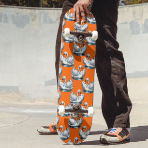 Skate Desenho de padrão de aves cisnes em laranja