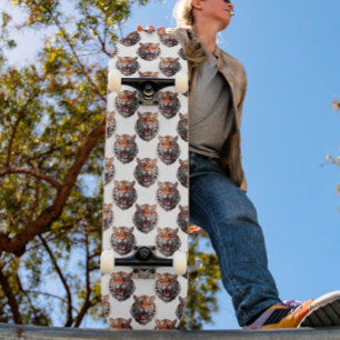Skate Desenho de padrão de cabeça de tigre - Branco