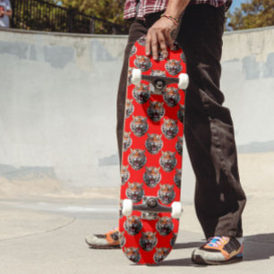 Skate Desenho de padrão de cabeça de tigre vermelho