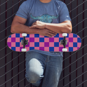Skate Desenho de padrão xadrez azul rosa roxo
