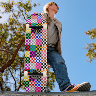 Skate Desenho de padrão xadrez colorido em patchwork