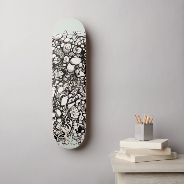 Skate Desenho de Seixo de Praia preto e branco (Arte de parede)