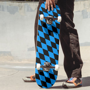 Skate Desenho de Xadrez de Diamantes Harlequim Preto Azu